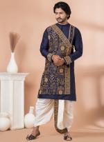 Pure Viscose Navy Blue Traditional Wear Embroidery Work Dhoti Kurta